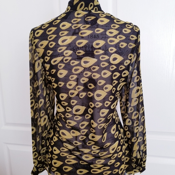 2 for $25New York & Co Black/Mustard Yellow Blouse - Picture 5 of 6